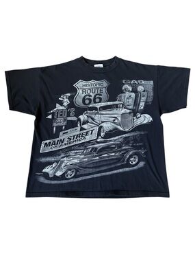 Vintage 90s Route 66 Shirt Large Black Classic Cars AOP 90s Main Street America